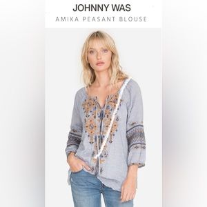 Johnny Was Amika Peasant Top In Blue